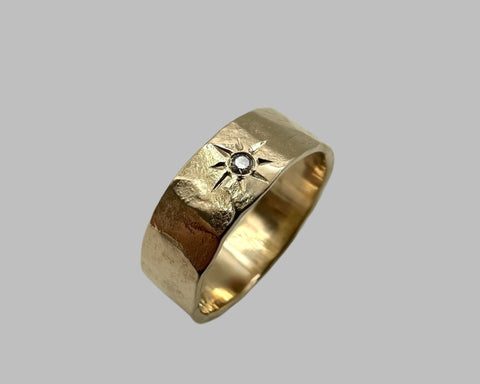 JUAN'S RING YELLOW GOLD AND DIAMOND 6MM WIDE